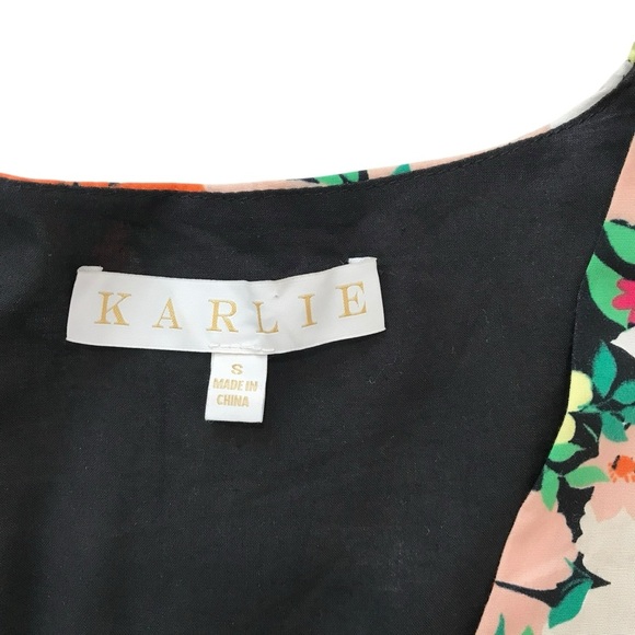 Karlie Poppy Cotton Dress Multicolor Floral Dress Size Small Puff Sleeve V Neck - Picture 3 of 4